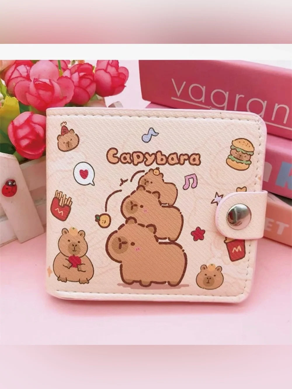 Pink Capybara Cartoon Bifold Wallet